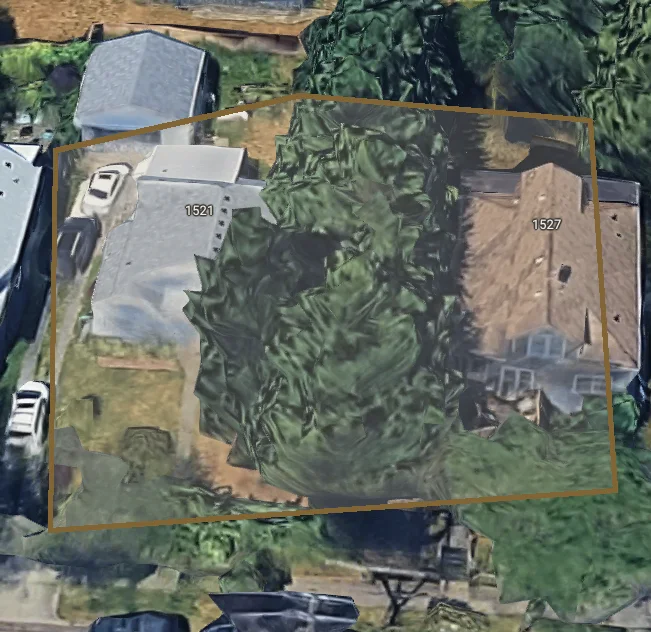 Aerial of 1521 and 1527 24th Ave as one site, lots outlined together.